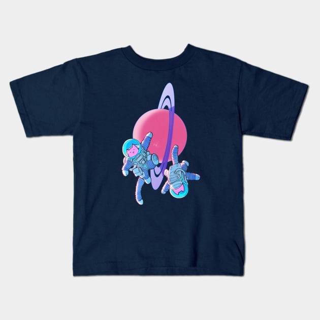 Spacecat Duo & Planet Freind Kids T-Shirt by spacegoose